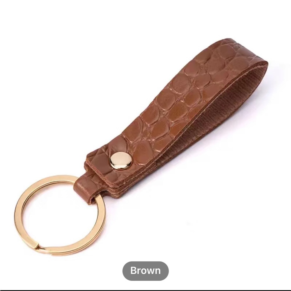 Faux Crocodile Skin Leather Light Brown Keychain with Loop